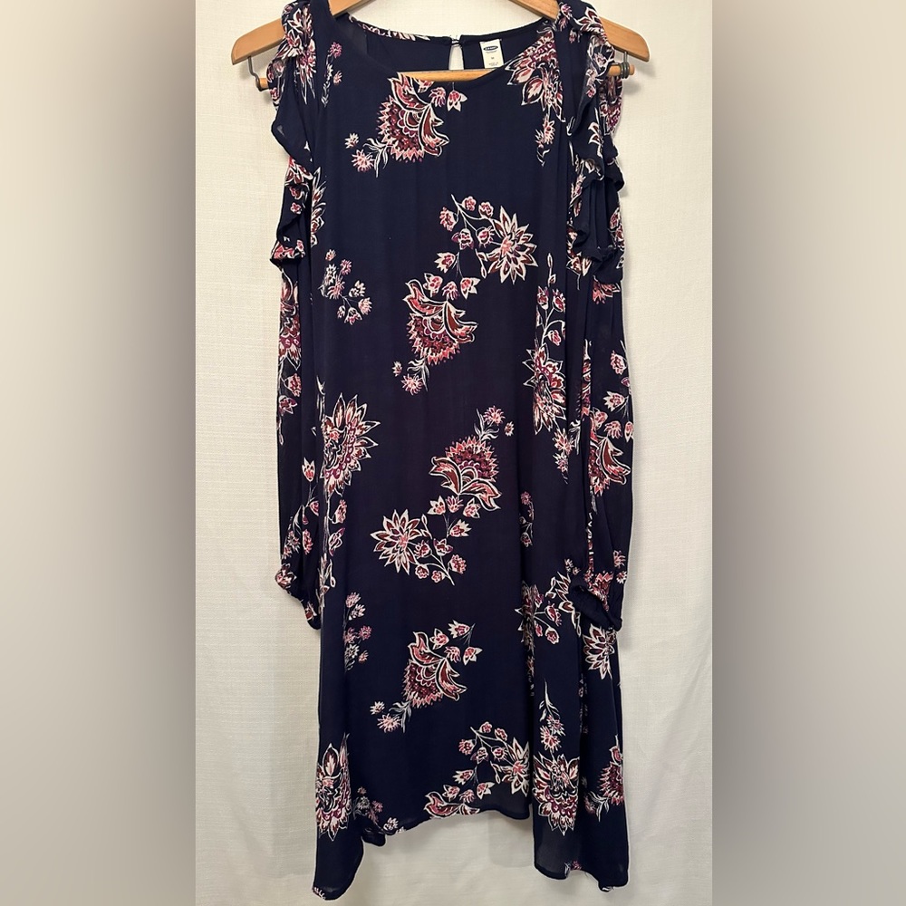 Old Navy Navy Floral Cold Shoulder Long Sleeve Shift Dress Size Medium